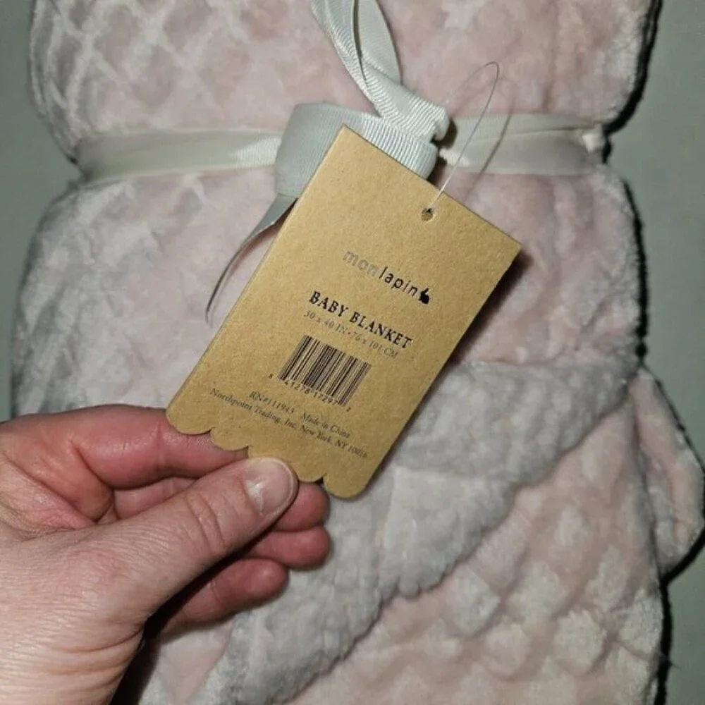 NEW Mon Lapin Solid Light Pink Baby Blanket Waffle Weave Reversible Fleece 30x40